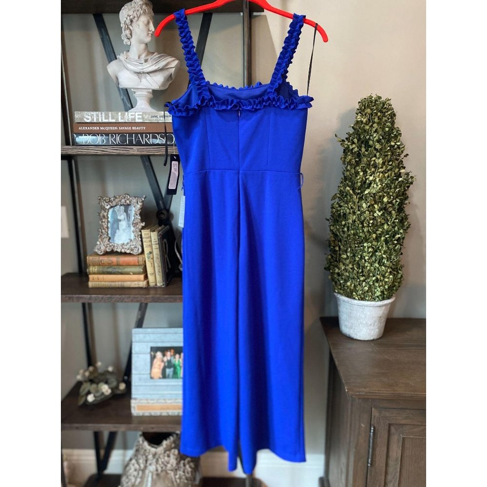 NEW bebe Ruffle Strap Cropped Jumpsuit Blue M - Picture 6 of 6